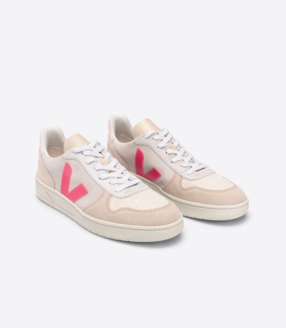 Veja Trainers Womens Beige/Pink - V-10 Suede Multico Natural - NEZK-36145